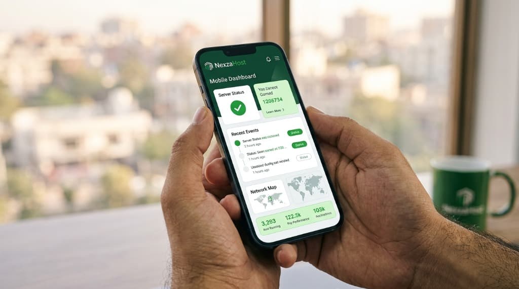 NexzaHost Mobile Dashboard App Mockup
